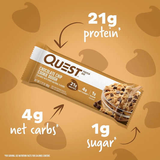 Quest Nutrition Chocolate Chip Cookie Dough Protein Bars, High Protein, 12 Count